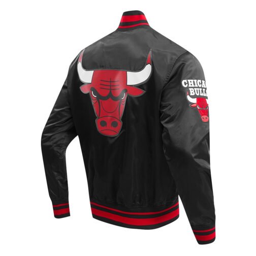 Chicago Bulls Script Tail Black Satin Jacket - Image 4