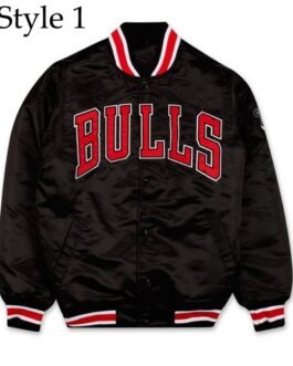 Starter Chicago Bulls Black Satin Bomber Jacket