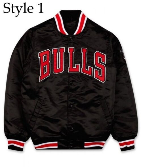 Starter Chicago Bulls Black Satin Bomber Jacket