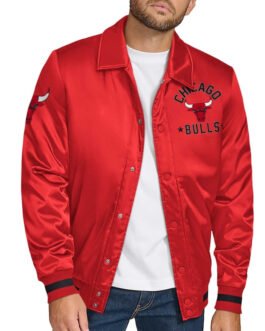 Chicago Bulls Stitch Applique Red Satin Jacket