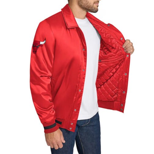 Chicago Bulls Stitch Applique Red Satin Jacket - Image 3