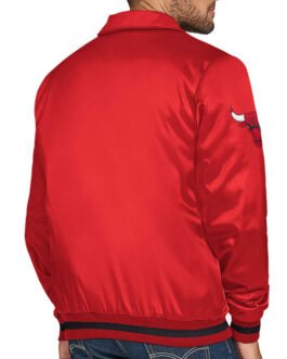 Chicago Bulls Stitch Applique Red Satin Jacket