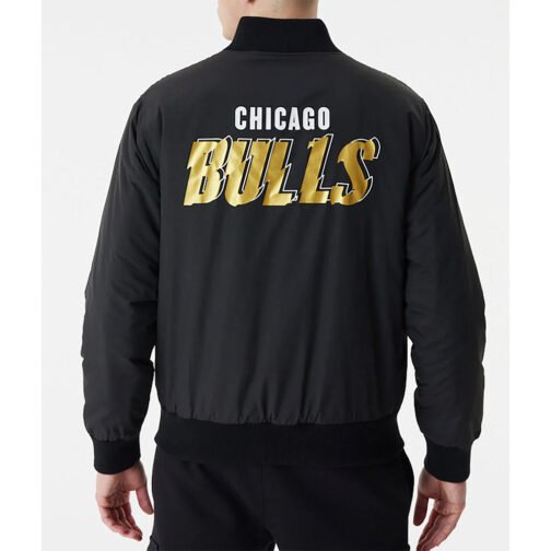 Black Chicago Bulls Team Script Bomber Jacket - Image 2
