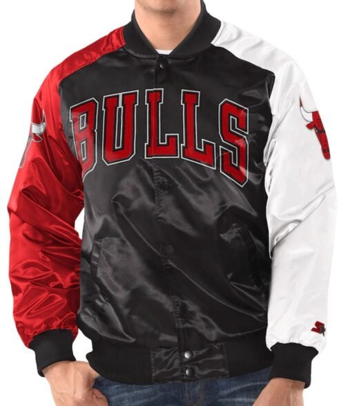 Tri-Color Chicago Bulls Varsity Satin Jacket - Image 3