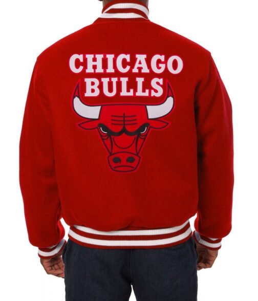 Varsity Chicago Bulls Embroidered Wool Red Jacket - Image 2