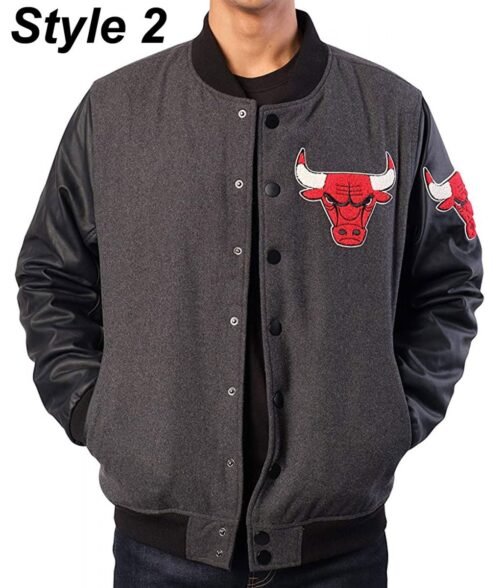 Varsity Bulls Black and Grey Jacket - Image 2