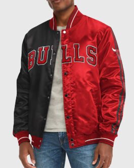 Chicago Bulls Varsity Black and Red Satin Jacket