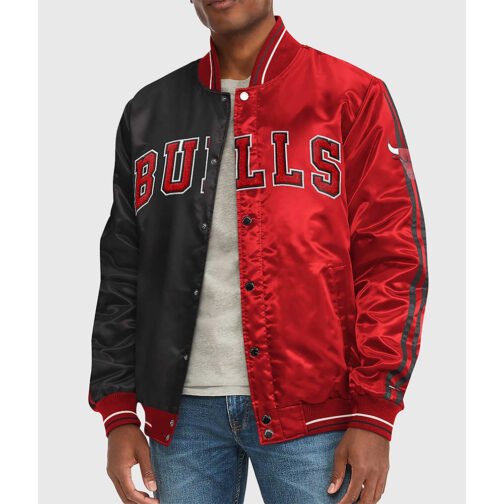 Chicago Bulls Varsity Black and Red Satin Jacket
