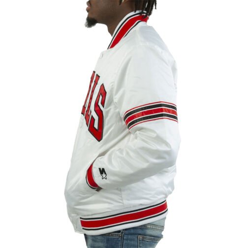 Striped Chicago Bulls White Satin Jacket - Image 5
