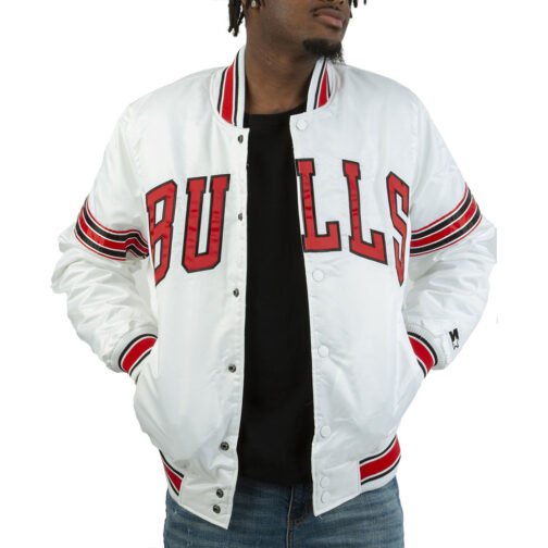 Striped Chicago Bulls White Satin Jacket - Image 3