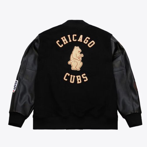 Chicago Cubs Black Out Vintage Logo Varsity Jacket - Image 2