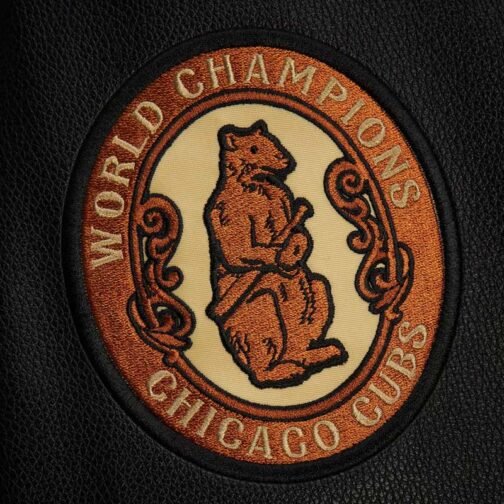 Chicago Cubs Black Out Vintage Logo Varsity Jacket - Image 5
