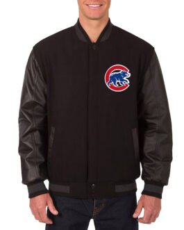 Chicago Cubs Varsity Black Wool and Leather Jacket