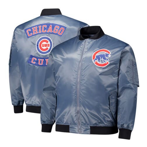 Chicago Cubs Charcoal Bomber Full-Zip Jacket - Image 3