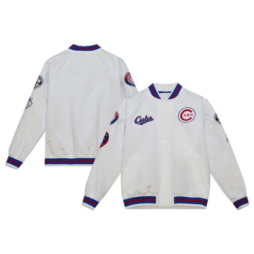 Chicago Cubs City Collection White Varsity Satin Jacket - Image 3