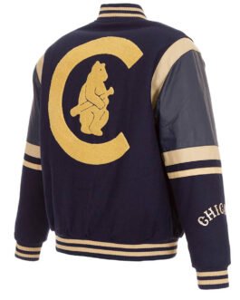Chicago Cubs Embroidered Logo Varsity Navy Wool & Leather Jacket