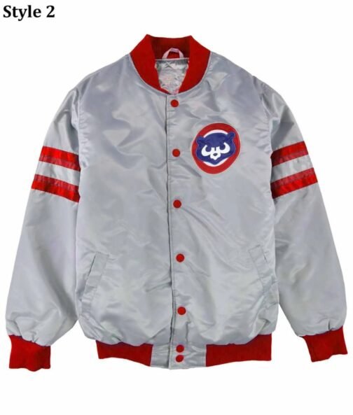 Chicago Cubs Gray Varsity Satin Jacket - Image 2