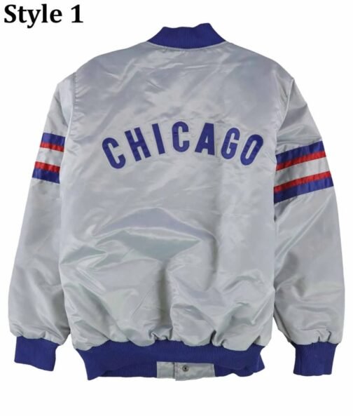 Chicago Cubs Gray Varsity Satin Jacket - Image 3