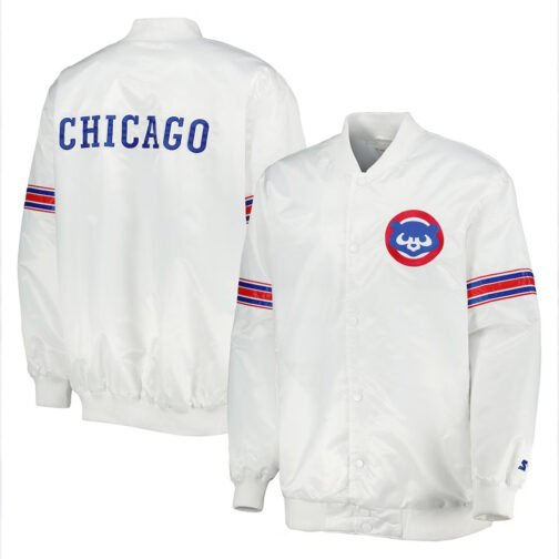 Power Forward Chicago Cubs Varsity White Satin Jacket - Image 5