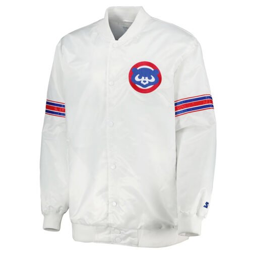 Power Forward Chicago Cubs Varsity White Satin Jacket - Image 3