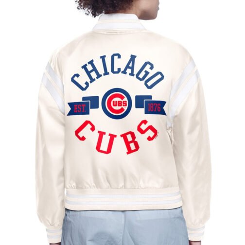 Chicago Cubs Printed Logo Varsity Satin Jacket - Image 2