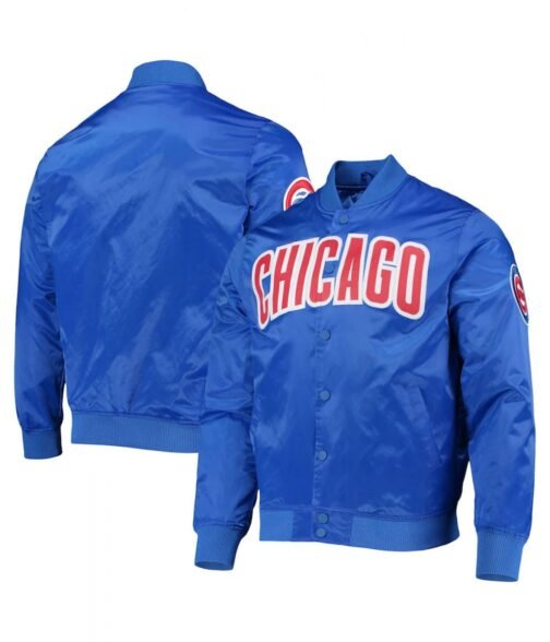 Chicago Cubs Wordmark Royal Blue Satin Jacket - Image 3