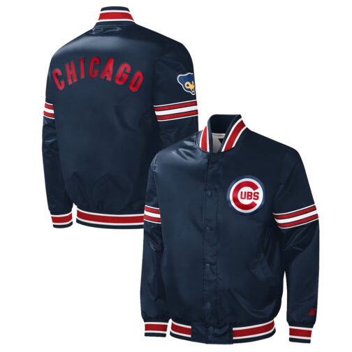 Chicago Cubs Slider Navy Varsity Satin Jacket - Image 3