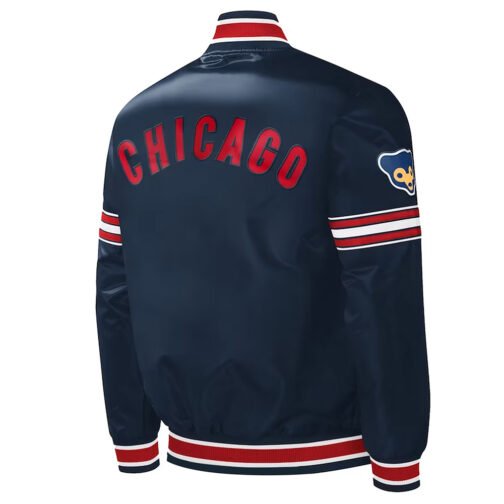 Chicago Cubs Slider Navy Varsity Satin Jacket - Image 2