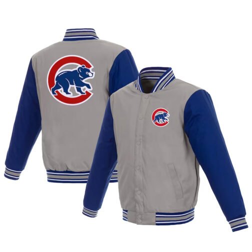 Chicago Cubs Gray and Royal Poly Twill Varsity Jacket - Image 3