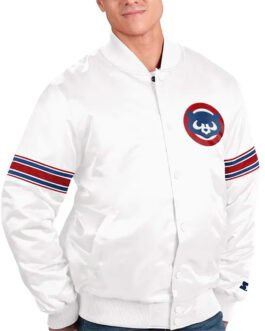 Power Forward Chicago Cubs Varsity White Satin Jacket