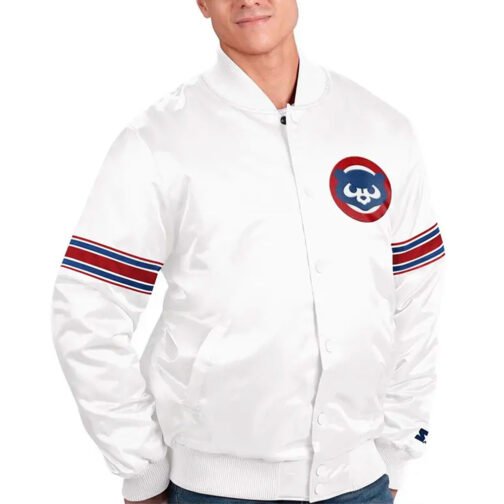 Power Forward Chicago Cubs Varsity White Satin Jacket