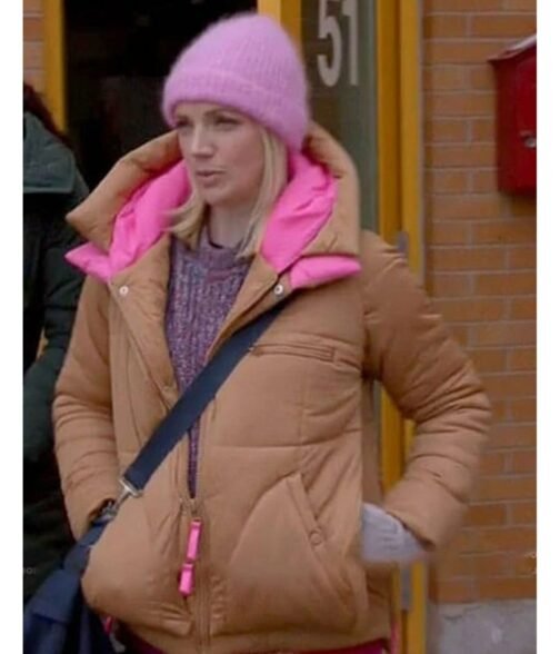 Kara Killmer Chicago Fire Season 10 Puffer Brown Hooded Jacket - Image 2