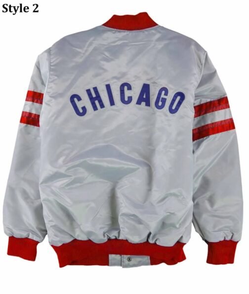 Chicago Cubs Gray Varsity Satin Jacket - Image 4
