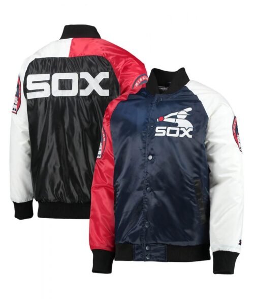 Chicago White Sox Navy Blue and Red Full-Snap Satin Jacket - Image 3