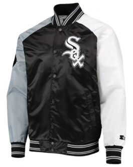 Chicago White Sox Reliever Raglan Full-Snap Black and Silver Jacket