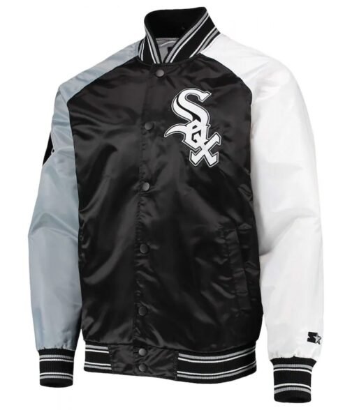 Chicago White Sox Reliever Raglan Full-Snap Black and Silver Jacket