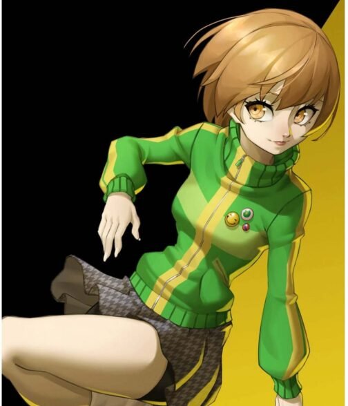 Chie Satonaka Persona 4 Golden Green Leather Jacket - Image 7