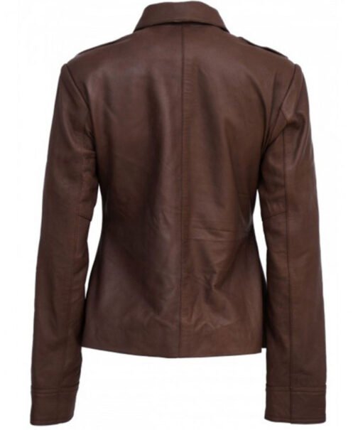 Chloe Price Cropped Brown Leather Jacket - Image 3