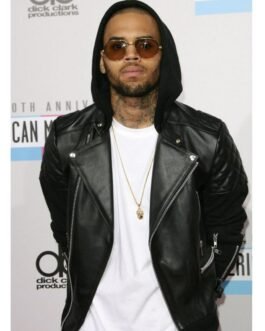 Motorcycle Chris Brown Black Leather Jacket with Hood