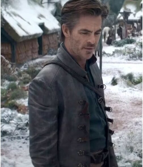 Chris Pine Dungeons & Dragons Honor Among Thieves Gray Leather Jacket - Image 8
