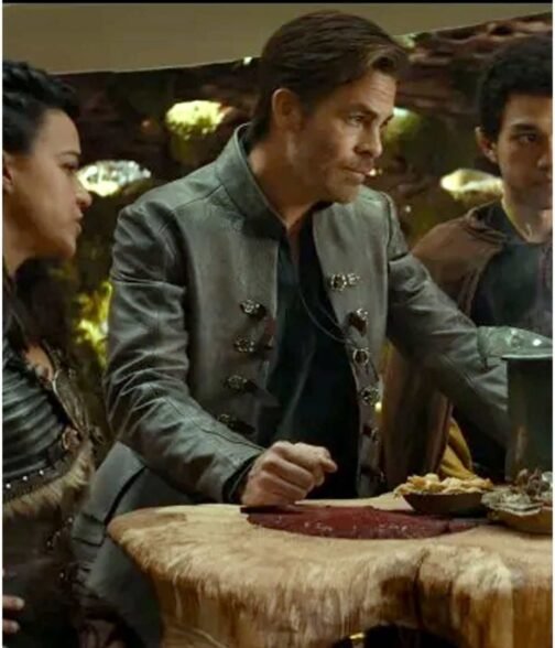 Chris Pine Dungeons & Dragons Honor Among Thieves Gray Leather Jacket - Image 13