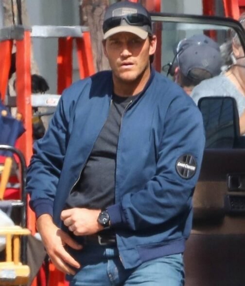 The Terminal List Chris Pratt Blue Bomber Jacket - Image 14