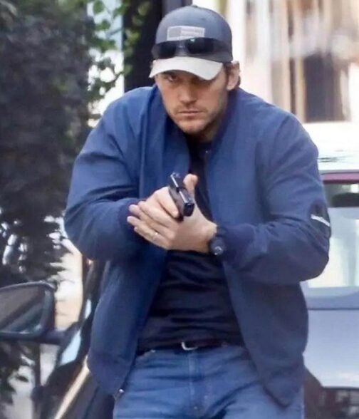 The Terminal List Chris Pratt Blue Bomber Jacket - Image 15