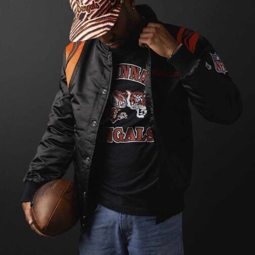 NFL Black/White Bengals Satin Jacket - Image 8