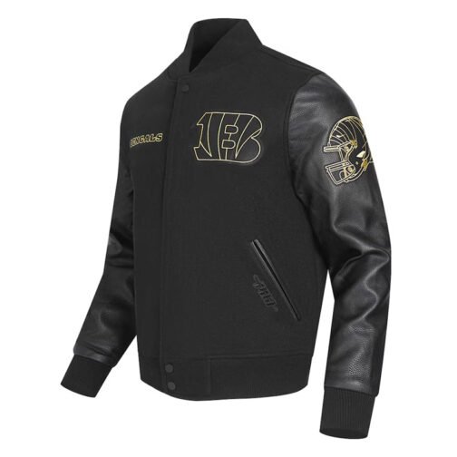Cincinnati Bengals Full-Zip Black Varsity Jacket - Image 3