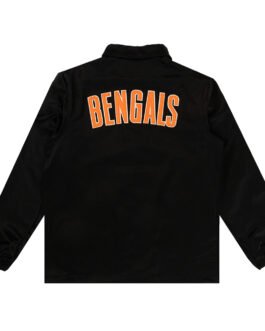Full-Snap Black Satin Cincinnati Bengals Windbreaker