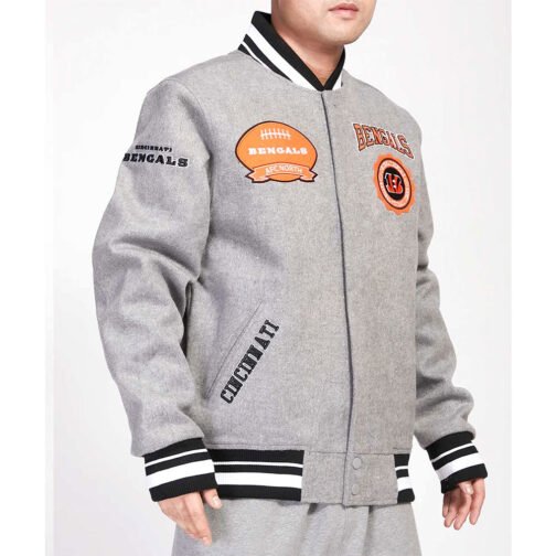 Cincinnati Bengals Crest Emblem Gray Varsity Wool Jacket - Image 3
