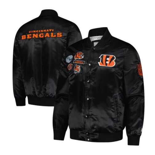 Cincinnati Bengals Exclusive Black Varsity Satin Jacket - Image 3