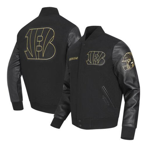Cincinnati Bengals Full-Zip Black Varsity Jacket - Image 5