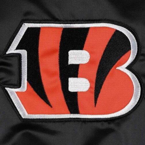 Cincinnati Bengals Midfield Black Varsity Satin Jacket - Image 4